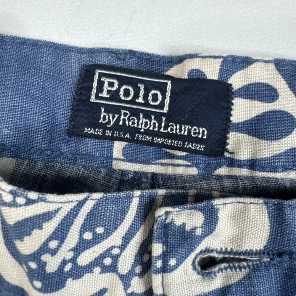 Vtg Polo Ralph Lauren Shorts Mens 33 Blue Tropical Hawiian Pleated Linen‎ USA
